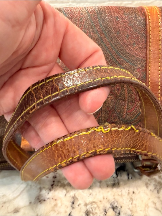Etro EUC Vintage Paisley Barrel Bag w/Brown Leather Trim